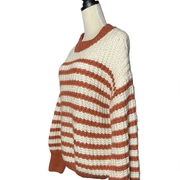 Kori Cream & Burnt Orange Oversized Striped Sweater w/Balloon Sleeves (Size: S) - Picture 14 of 15